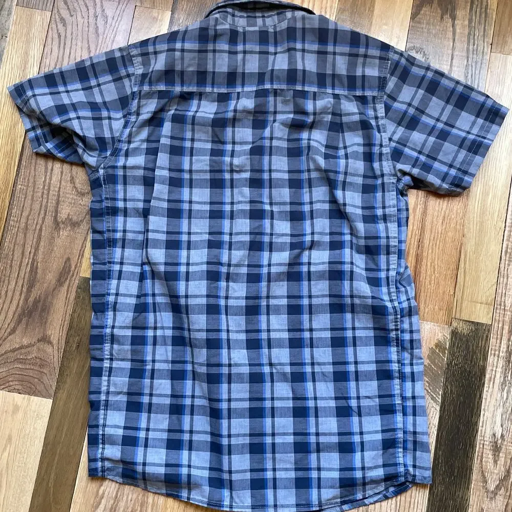 The North Face Plaid Snap Button Shirt Mens S Blue Gray Short Sleeve